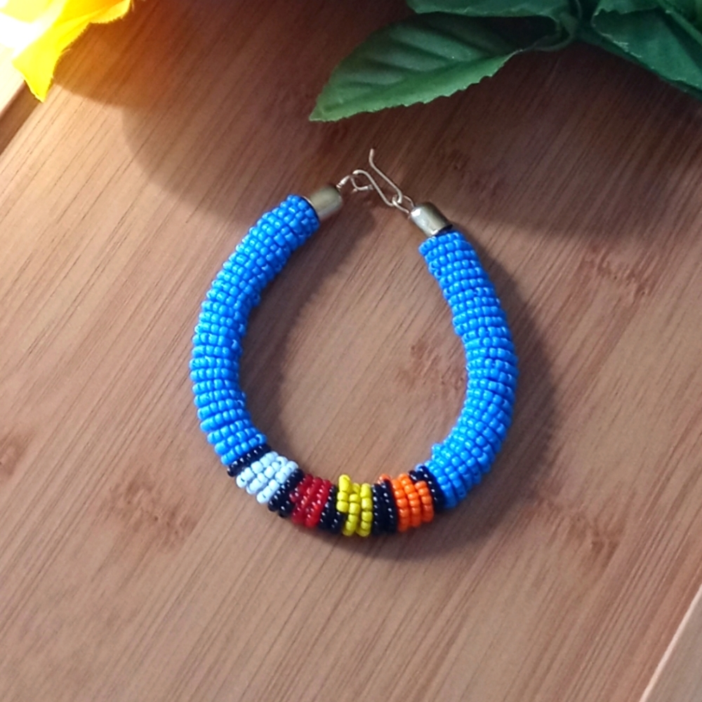 1PC Beautiful African Blue Maasai Beaded Bracelet